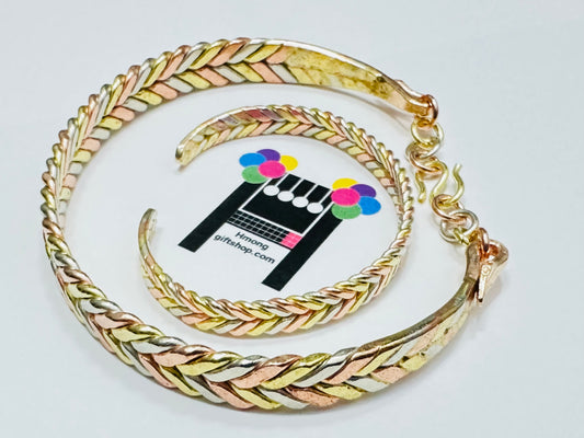 3 Color Double Flat - Copper Bracelet